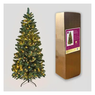 4FT/1.2M Pre Lit Slim Pine Green Tree Christmas,180 Pencil Point Tips,110 Cool White LEDs