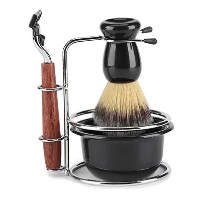 4 In Shaving Brush Kit, Rosewood Shaving Kit Manual Razor Stainess Steel Stand Holder Brush Bowl