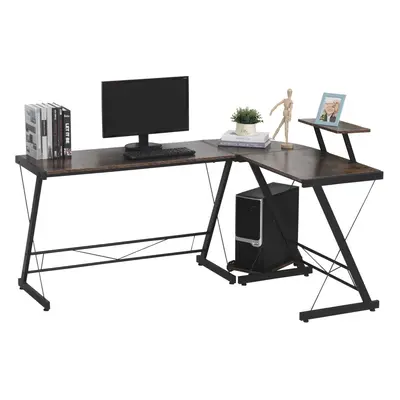 HOMCOM Industrial Shaped Desk Round Corner Workstation for Home Office