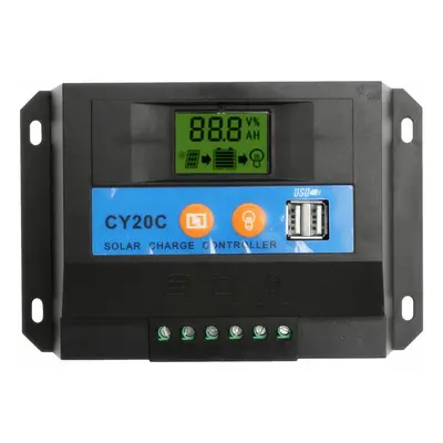 20A 12V/24V LCD Solar Charge Controller Panel Battery Regulator With USB Ports