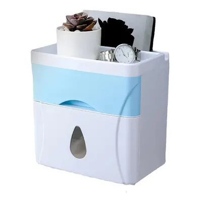 (Blue) Toilet Paper Shelf Holder Wall Mounted Hand Towel Dispenser Waterproof Tissue Dispenser H