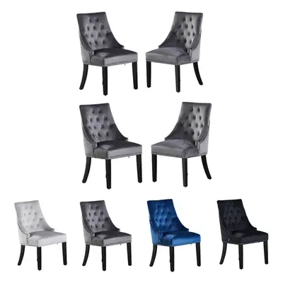 (Dark Grey, Set of 4) Windsor Knocker Back Velvet Dining Chairs for Dining Room, Kitchen, Living