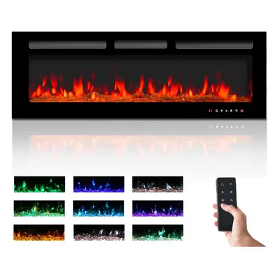 (127cm/50") Electric Fireplace 900/1800W Touch Screen Glass Panel Colorful Flame Insert Wall Mou