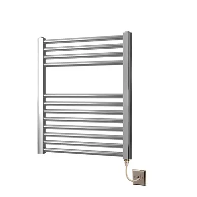 Greened House 600mm wide x 600mm high Flat Chrome Straight Electric Heated Towel Rail Designer T