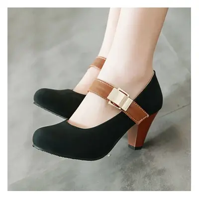 (Black, UK10=US12=EUR46=feet length 28cm) Women Round Toe Platform Mary Jane Pumps High Heel