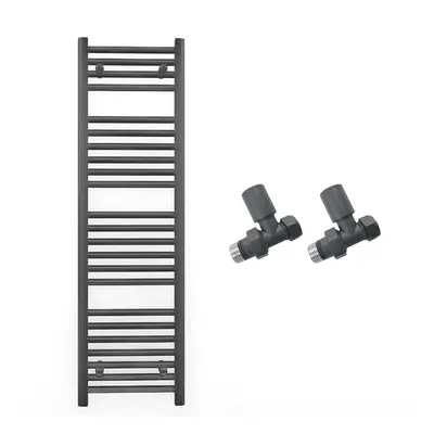 (With Straight Valves, x 1200mm (BTU: 1775)) 400mm Wide Anthracite Towel Rail Radiator + Valves