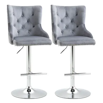 HOMCOM Adjustable Bar Stools Set of 2, Swivel Bar Chairs w/ Back Footrest, Grey