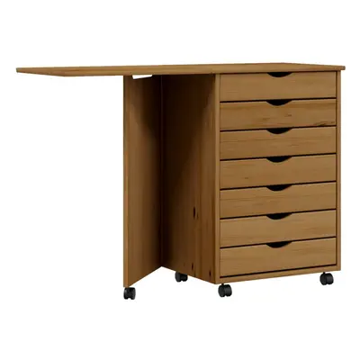 (honey brown) vidaXL Rolling Cabinet with Desk Mobile File Cabinet Solid Wood Pine MOSS