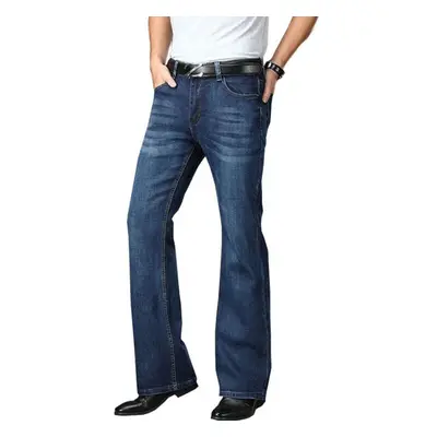 (dark blue, 28) Mens Flared Jeans Boot Cut Leg Flared Male Designer Classic Denim Jeans High Wai