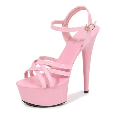 (pink, 37) Catwalk Artifact Model High Heels Fine With Sexy Black Platform 15cm Heels Ultra-high