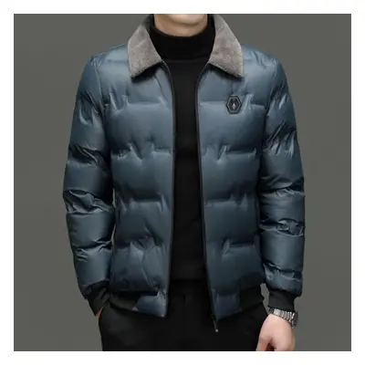 (grey, 2XL) Men Autumn Winter Cotton Jacket Fur Collar Warm Comfortable Padded Thickened Down Ja