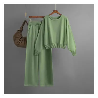 (green, OneSize) Fall Winter Lazy Wind Loose O-neck Pullover Sweater Suit Women&apos;s Solid Col