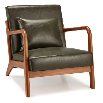 (PU Leather, Green) YODOLLA Mid-Century Modern Accent Chair Arm Chair