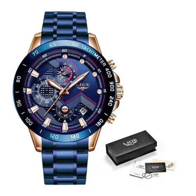 (Blue) Lige Luxury Fashion Sports Chronograph Quartz Men Watch