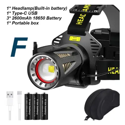 (Package F) High Quality Sensor Led Headlamp High-end Xhp360 Headlight Aluminum Alloy Head Recha