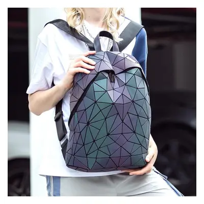 (blue) Women Backpack Luminous Geometric Plaid Sequin Female Backpacks For Teenage Girls Bagpack