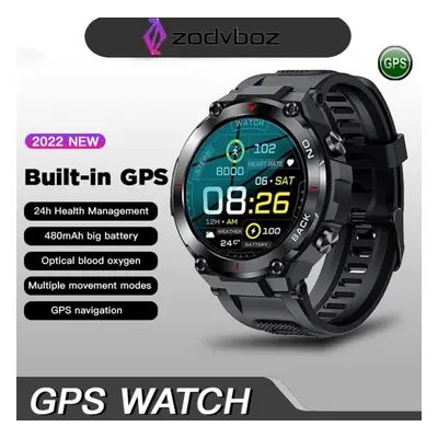 (Black, Silica gel) Zodvboz GPS Smart Watch Men New Outdoor Sports Watch Waterproof Fitness Hour