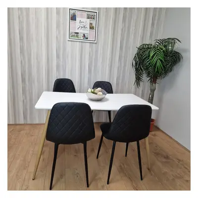 Dining Table Set of Wooden White Table with Black Gem Chairs