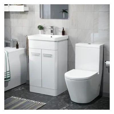 Afern 500mm Bathroom Basin Vanity Unit & Rimless Close Coupled Toilet White