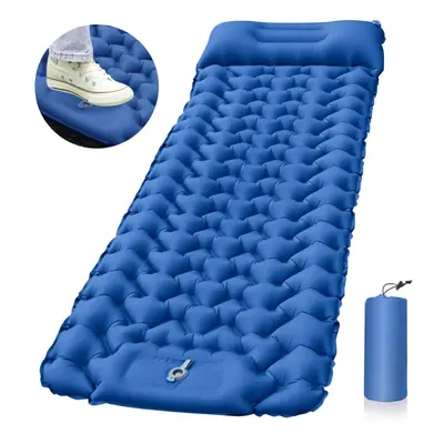 (Blue, Single with Pillow) Double Camping Sleeping Mat Self Inflatable Outdoor Extra Wide Sleepi