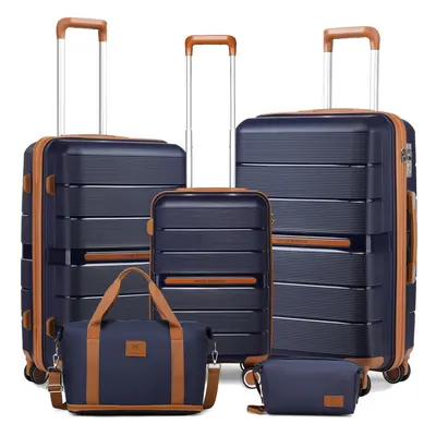 (Navy, 20+24+28 inch Suitcase+Trave Bag) or Pieces PP Hard Shell Suitcases and Pieces Travel bag