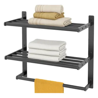 (16", Matte Black) Bathroom towel rack with towel bar bathroom three-layer towel rack inches hot