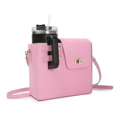 (Pink) Outdoor Crossbody Water Cup Storage Bag, Portable Multifunctional Water Bottle Holder wit