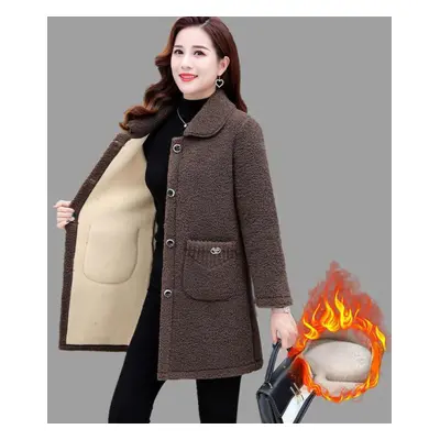 (grey, 4XL) New Middle Aged Elderly Women Plush Thickened Imitation Lamb Wool Coat Mother Cashme