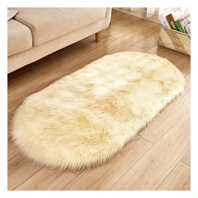 (beige, 60*180cm) Oval Plush Rug Carpet Plush Rug Kids Bed Soft Solid Color Thick Floor Mat For 