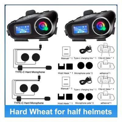 (2Pcs Hard Mic) Motorcycle Intercom Helmet Headset Bt5.3 500m Intercomunicador Moto Fm Radio Mus