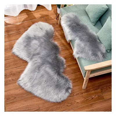 (gray, 180x90cm) Double-heart Shape Long Shiny Fur Sheepskin Soft Carpet Living Room Home Decor 