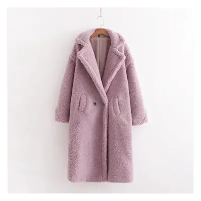 (light purple, M) Autumn Winter Women Coat Stylish Female Thick Warm Cashmere Jacket Casual Stre