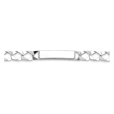 Jewelco London Kids Rhodium Plated Sterling Silver Cast Lizard Scale Curb Identity ID Bar Bracel