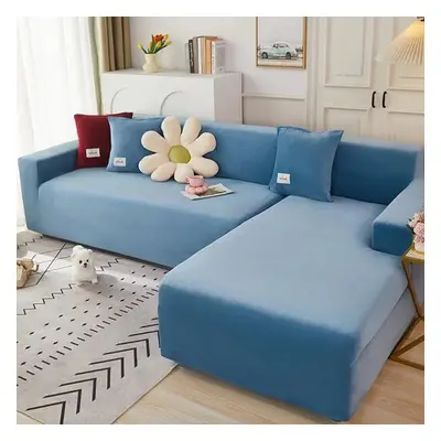 (blue, seat(235-300cm)) Plush Sofa Cover Velvet Elastic Leather Corner Sectional For Living Room