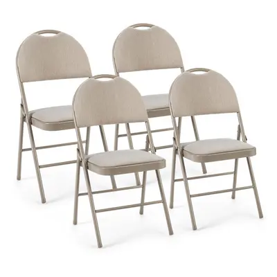 4-Piece Folding Chair Set w/ Cushioned Seat and Back Beige