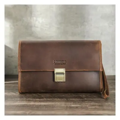 (coffee) Contact&apos;s Men Clutch Wallets Genuine Leather Clutch Bags Password Lock Design Wris