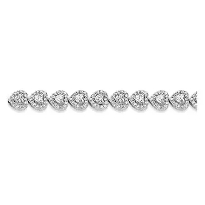 Jewelco London Ladies Rhodium Plated Sterling Silver Heart CZ Halo Love Hearts Tennis Bracelet 8