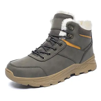 (grey, 42) Men High Quality Snow Boots Male Hiking Trekking Boots Winter Waterproof Plush Shoes 