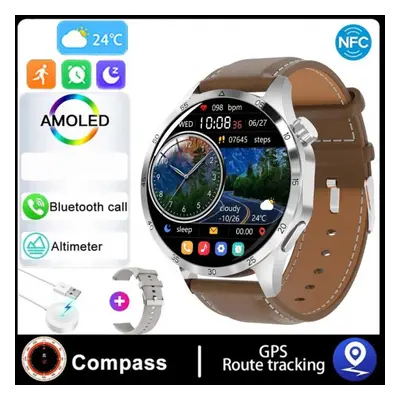 (silver, Silicone band + leather s) Smart Watch Men Watch Pro Amoled Hd Screen Bluetooth Call Nf