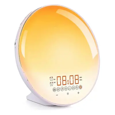 Light Alarm Clock, Morning Radio Alarm Clock with Light Effects, 20-level Light Sensor Touch Fun