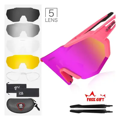 (pink) Queshark Polarized Cycling Sunglasses Bicycle Goggles Men Women Mountain Bike Glasses Spo