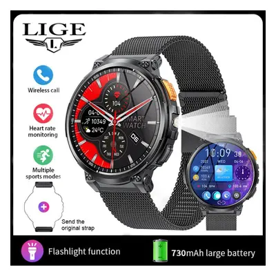 (black, Mesh belt) Lige 730mah Large Battery Outdoor Smartwatch Men 1.85&apos;&apos; Screen Bt C