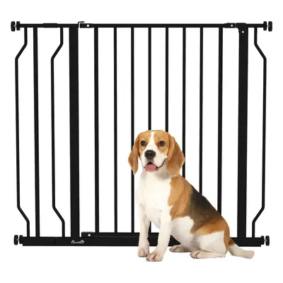 PawHut Dog Gate Wide Stair Gate w/ Door Pressure Fit, 75-95W cm, Black