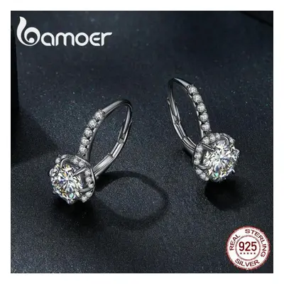 (925 silver) Bamoer D Color Vvs1 Ex 1ct Luxury Moissanite Ear Buckles Sterling Silver Hoop Earri