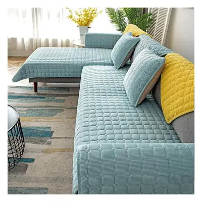 (light green, 111x240cm) Solid Color Edging Corduroy Sofa Cushion Modern Minimalist Living Room 