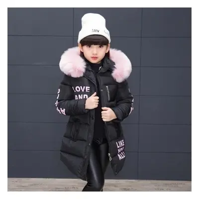 (black, cm) Colors Winter Teenage Girls Letters Long Hooded Thickening Fur Coat Jackets For Girl