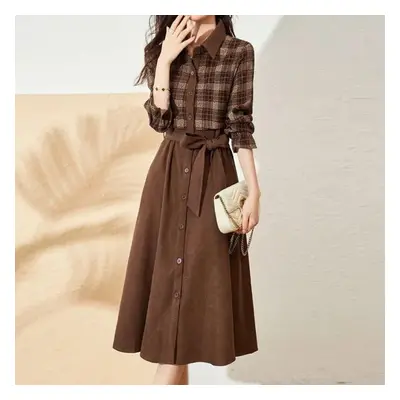 (as the picture, L) Shirt Dress Women&apos;s Spring Autumn Korean Retro Chic Elegant Knee-length