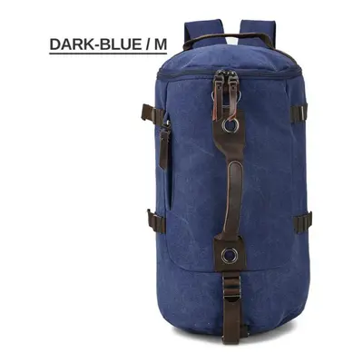 (dark blue, small) Large Capacity Climbing Round Bucket Waterproof Canvas Men Travel Duffel Shou