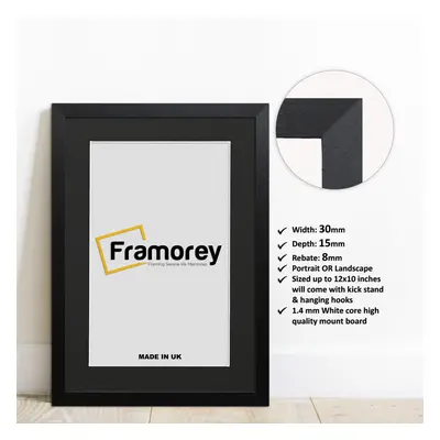 (A2 Pic (A1 Frame)) Matt Black Picture Frame Photo Frames With Black Mount Wall Art Hanging Fram