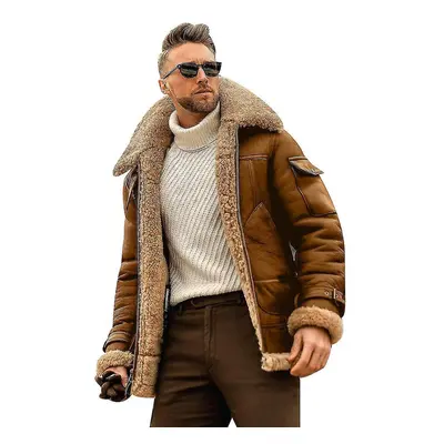 (New Men's Vintage Suede Jacket Lapel Fur Leather Jacket Cashmere Coat) New Men's Vintage Suede 